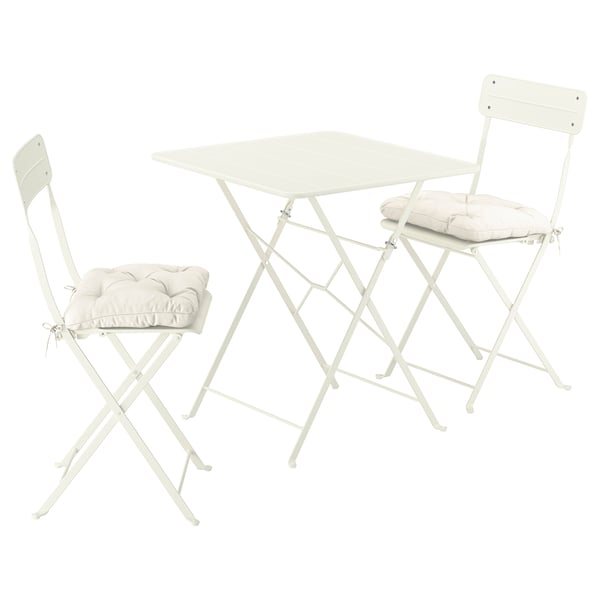 SUNDSÖ outdoor table & 2 folded chairs, perfect for small spaces, with cushions.