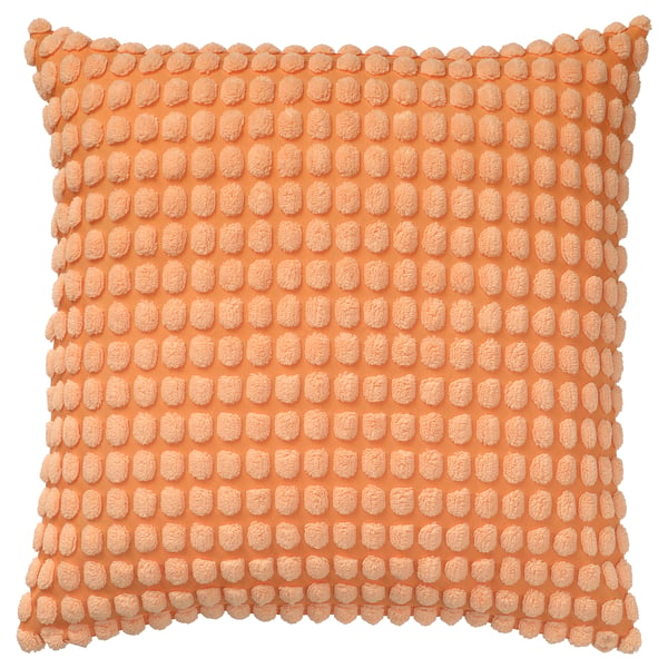 SVARTPOPPEL, orange square cushion, soft texture with patterned dots, recycled polyester.