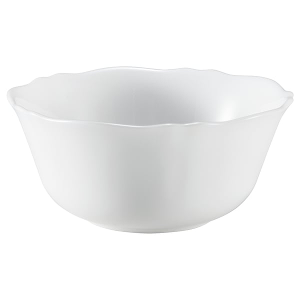 SVENSKMÅLLA white bowl, round shape with wavy edges, made of tempered glass, suitable for various dishes, elegant design.