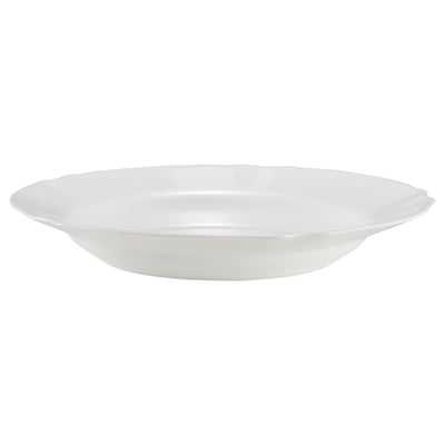 SVENSKMÅLLA white glass plate; elegant wavy edges; tempered opal glass; suitable for saucy meals.