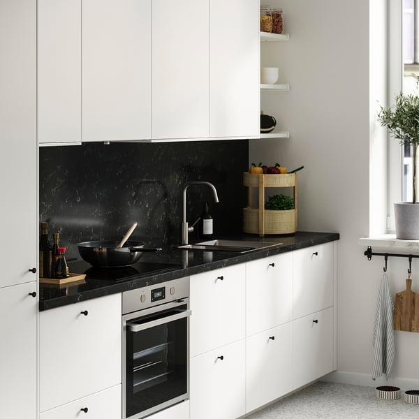 TÄRNHULT Custom-made wall panel, black marble effect/glass composite, 1 m²x2.0 cm