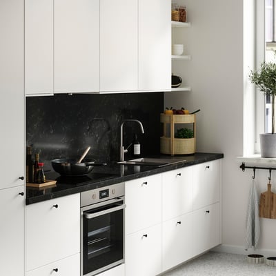 TÄRNHULT Custom-made wall panel, black marble effect/glass composite, 1 m²x2.0 cm