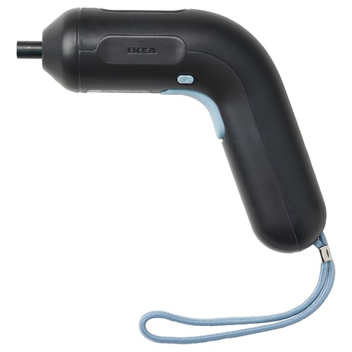 Black and blue handheld screwdriver with ergonomic shape and led light, ideal for diy projects.