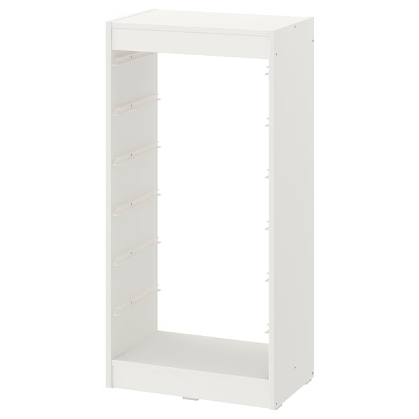A white TROFAST storage frame, minimalist design, ideal for kids items.