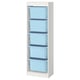 An ikea TROFAST storage unit with five light blue plastic boxes on a white frame, designed for organizing childrens toys.