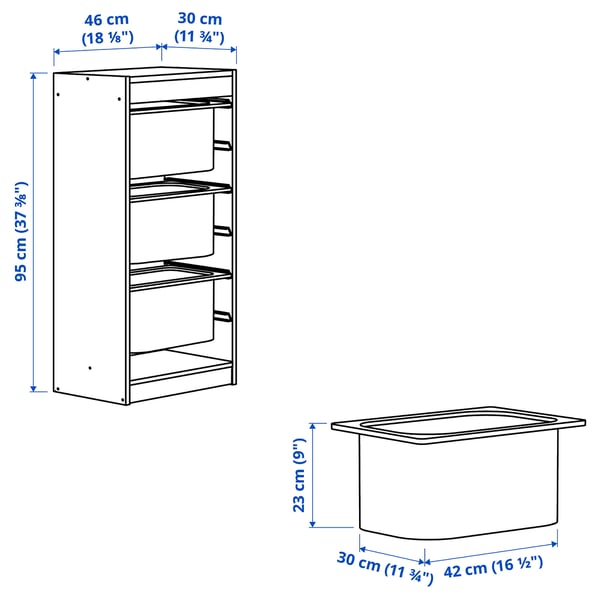 Illustration with measurements for the product: TROFAST.