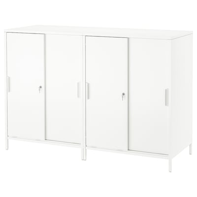 White TROTTEN double-sided metal cabinet with sliding doors for storage and privacy.
