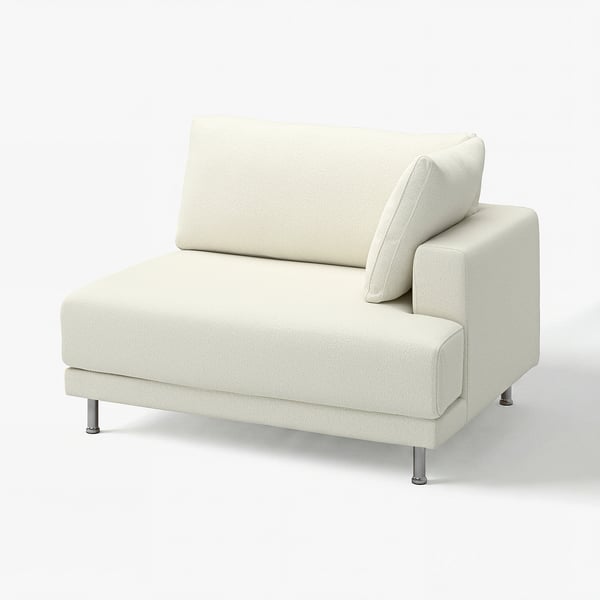 Modern minimalist cream sofa, UPPÅKRA, with plush cushions, sleek legs, and matching pillow.