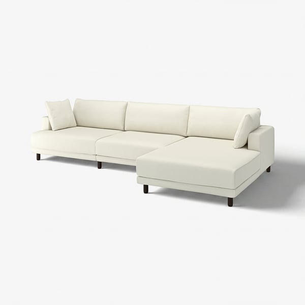 UPPÅKRA white sectional sofa, modern design with square cushions and dark legs.