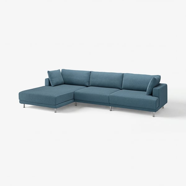 Blue UPPÅKRA sectional sofa with clean design, plush cushions, and metal legs.