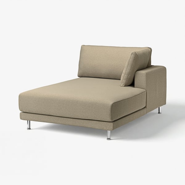 Modern beige UPPÅKRA sectional sofa with chrome legs, wide cushions, and sleek lines.