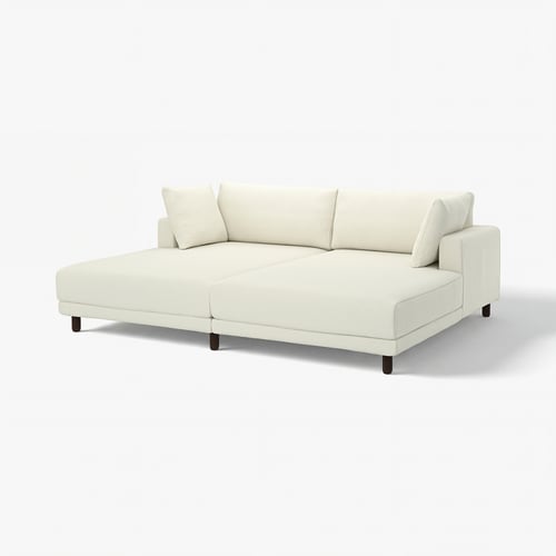 Modern white l-shaped uppakra sectional sofa with clean design, oversized cushions, and wooden legs.