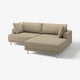 UPPÅKRA sofa, beige, modern l-shape, plush cushions, chrome legs.