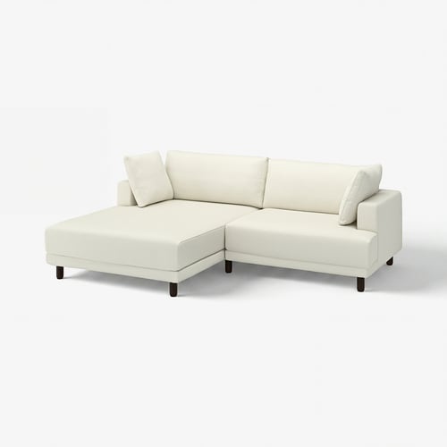 UPPÅKRA cream sectional couch, modern, plush, l-shape with dark legs, plush cushions.