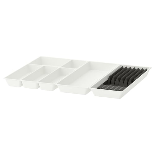 White UPPDATERA organiser: 3 compartments, 1 knife rack, made of recycled plastic.