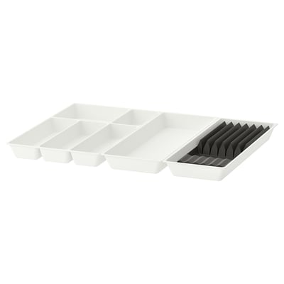 White UPPDATERA organiser: 3 compartments, 1 knife rack, made of recycled plastic.