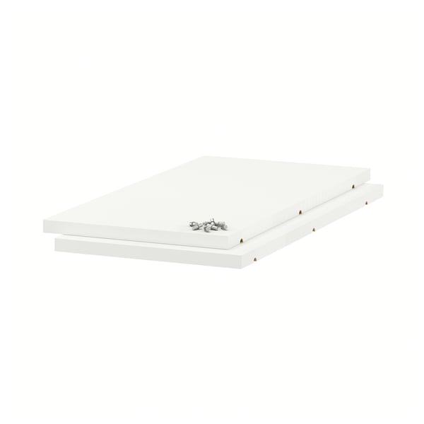 White UTRUSTA shelves, rectangular, with melamine and particleboard material.