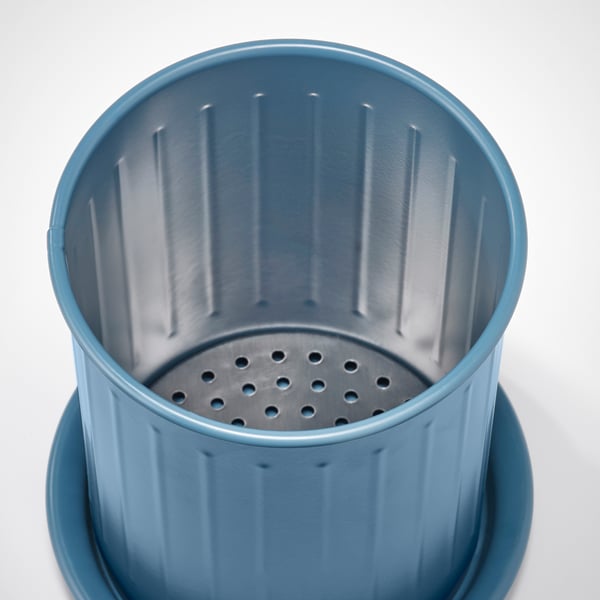 VÄLVÅRDAD Utensil holder, dark gray-blue/galvanized, 13 cm