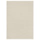 Displays a VÄXELFEL rug in beige, featuring a soft, wavy 3d pattern and recycled polyester material.