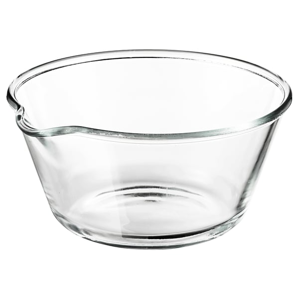 VARDAGEN glass bowl, clear, round with spout, simple design.