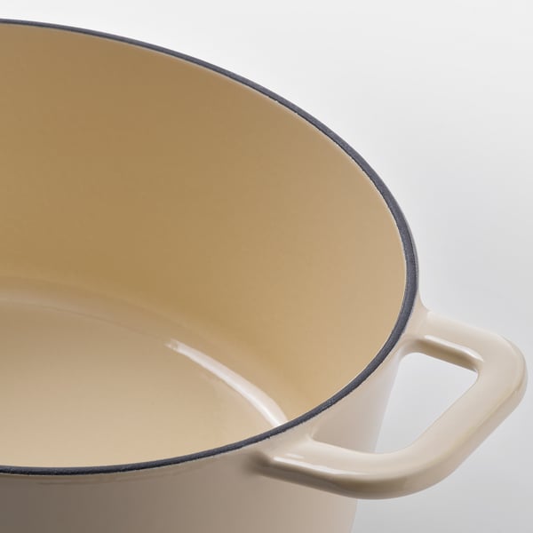 VARDAGEN Pot with lid, enamelled cast iron light yellow, 4 l