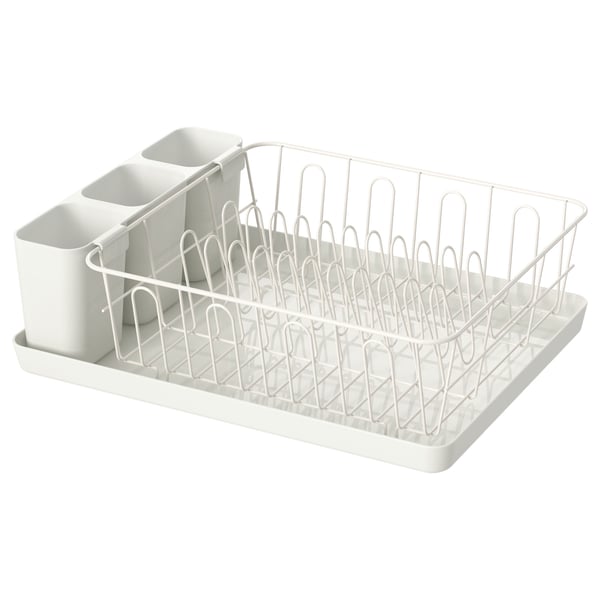 VARIERA white kitchen dish drainer, abs plastic & steel, rectangular, with removable tray.