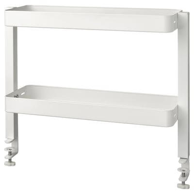 A white VATTENKAR shelf unit with two levels, designed for easy tabletop mounting.