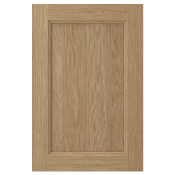 VEDHAMN natural oak cabinet door. Rectangular shape, solid wood frame, veneer panel. Warm, rustic design.
