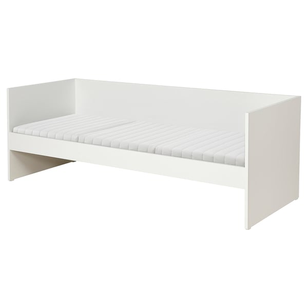 White VIHALS daybed, modern & space-saving, minimalist design with coir mattress.