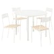 Image a white, round VIHALS dining set with four matching chairs. Minimalist design with wooden seats.