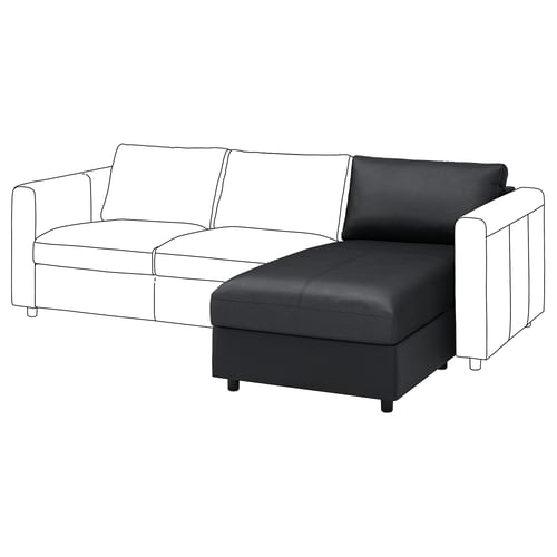 A VIMLE sofa in black and white with a chaise lounge in black.