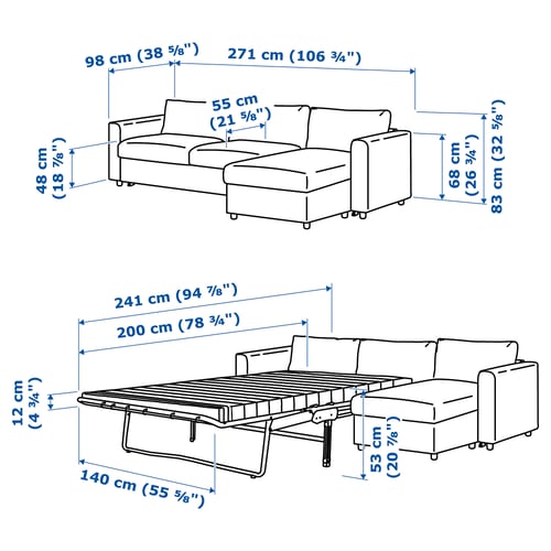 Illustration with measurements for the product: VIMLE.
