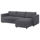Grey VIMLE sectional sofa with chaise, modern design, grey fabric, l-shaped.