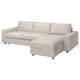 Beige VIMLE sectional sofa with chaise, clean lines, and storage.