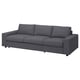 Modern dark grey fabric sofa with three back cushions and sleek, simple design.