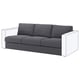 VIMLE grey sofa, modern design, three cushions, white legs, clean lines.