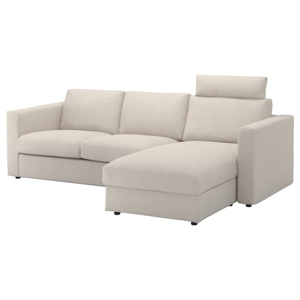 VIMLE sectional sofa, beige, with chaise. Modern, l-shaped design, plush cushions.