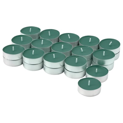 Ellipse 15 tealight candles in silver metal holders, neatly arranged in a circular pattern, each with a single wick ready for lighting.
