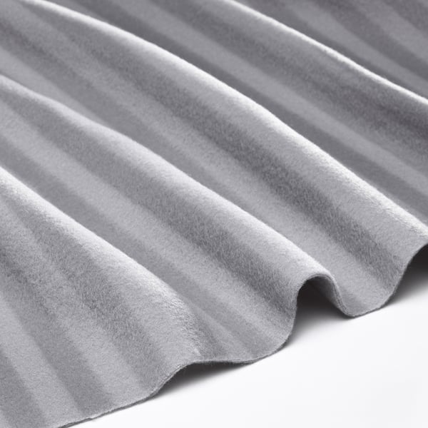 Soft, grey throw blanket folds displayed, showcasing texture and quality.