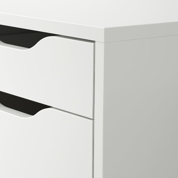 Modern white storage unit with multiple drawers, clean design, high-quality finish.