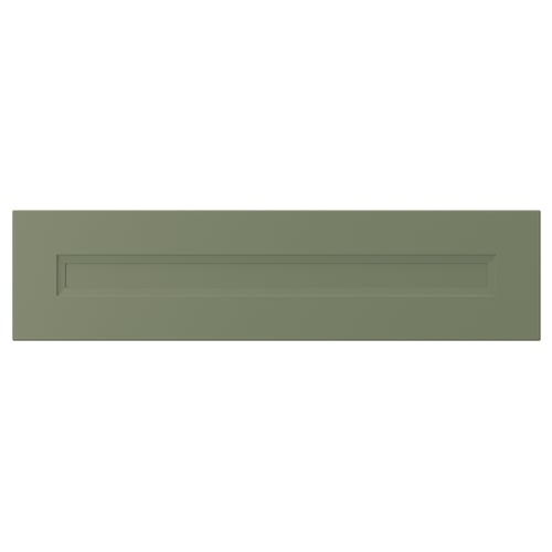 AXSTAD green drawer front; grey-green inset panel; matte surface; eco-friendly plastic foil.