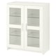 A white BRIMNES cabinet with glass doors on all sides, featuring adjustable shelves inside.