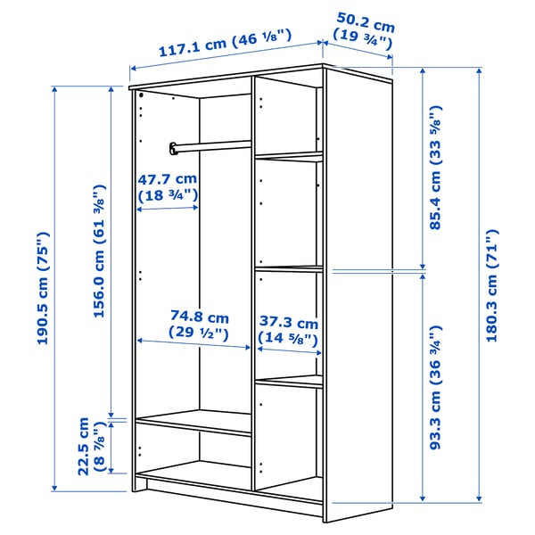 Illustration with measurements for the product: BRIMNES.