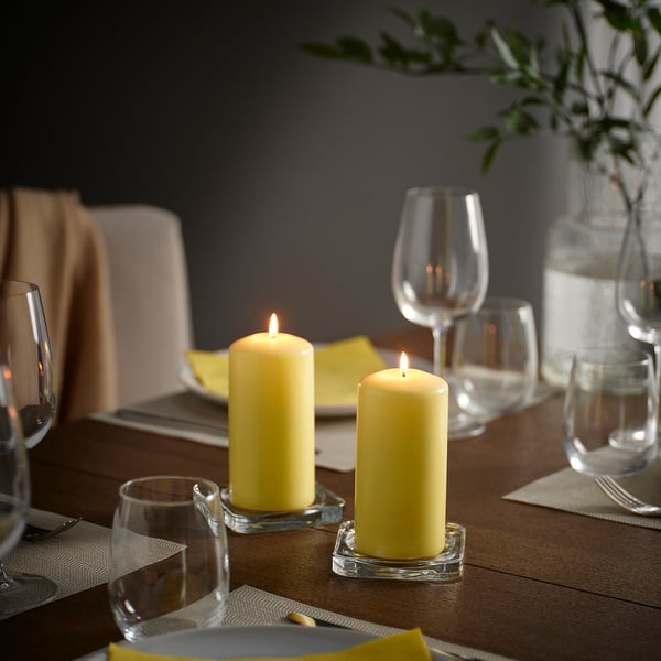 DAGLIGEN Unscented pillar candle, pale yellow, 14 cm 40 hr