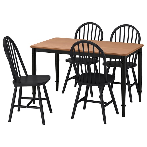 DANDERYD: black wooden dining set, including square table and four matching chairs.
