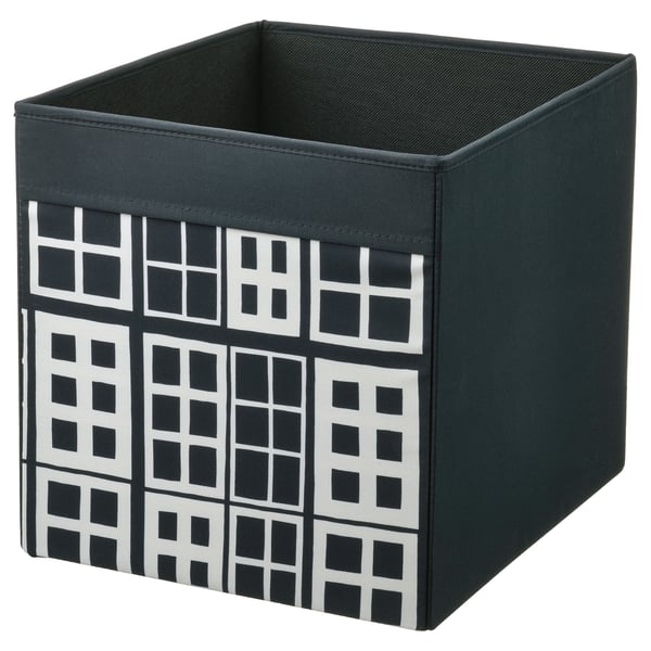 DRÖNA Box, black/patterned, 33x38x33 cm