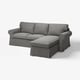 EKTORP grey 3-seat sofa w/chaise, soft upholstery, l-shaped.