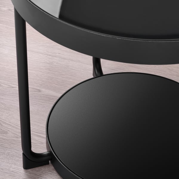 FRÖTORP Side table, anthracite marble effect/black glass, 48 cm