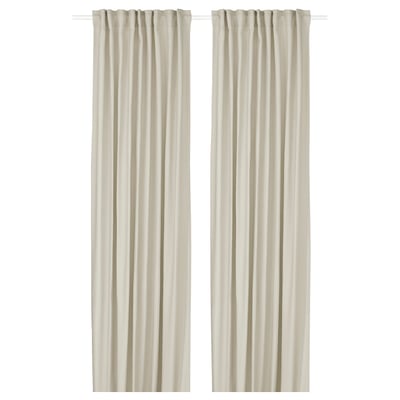 Pair of beige GINSTMOTT curtains, simple, elegant, with rod pocket, sheer fabric.
