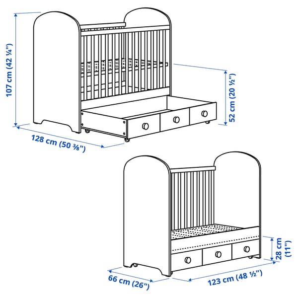 GONATT Cot with drawer, white, 60x120 cm